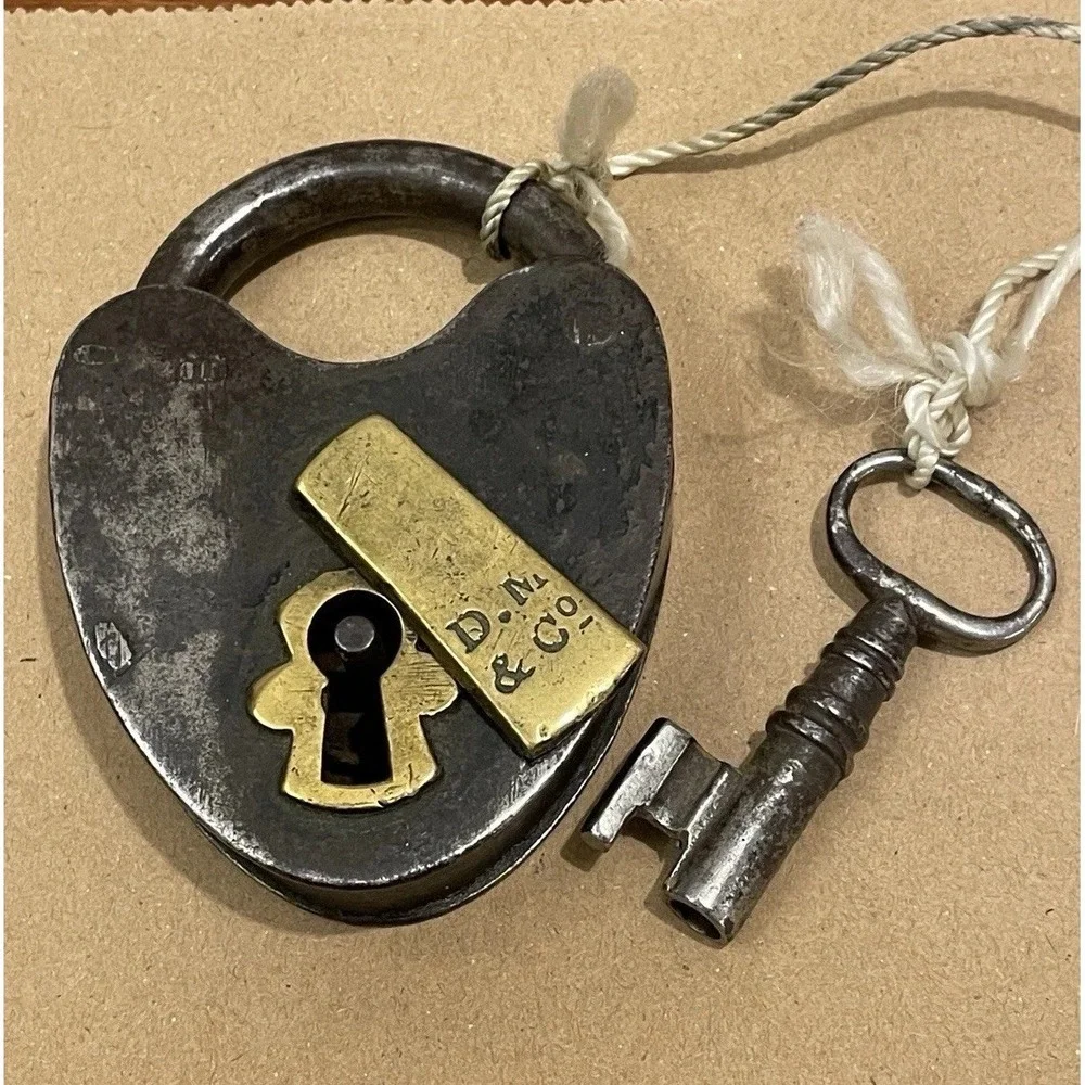 Antique Davenport Mallory Padlock Lock D.M & Co With Key Iron